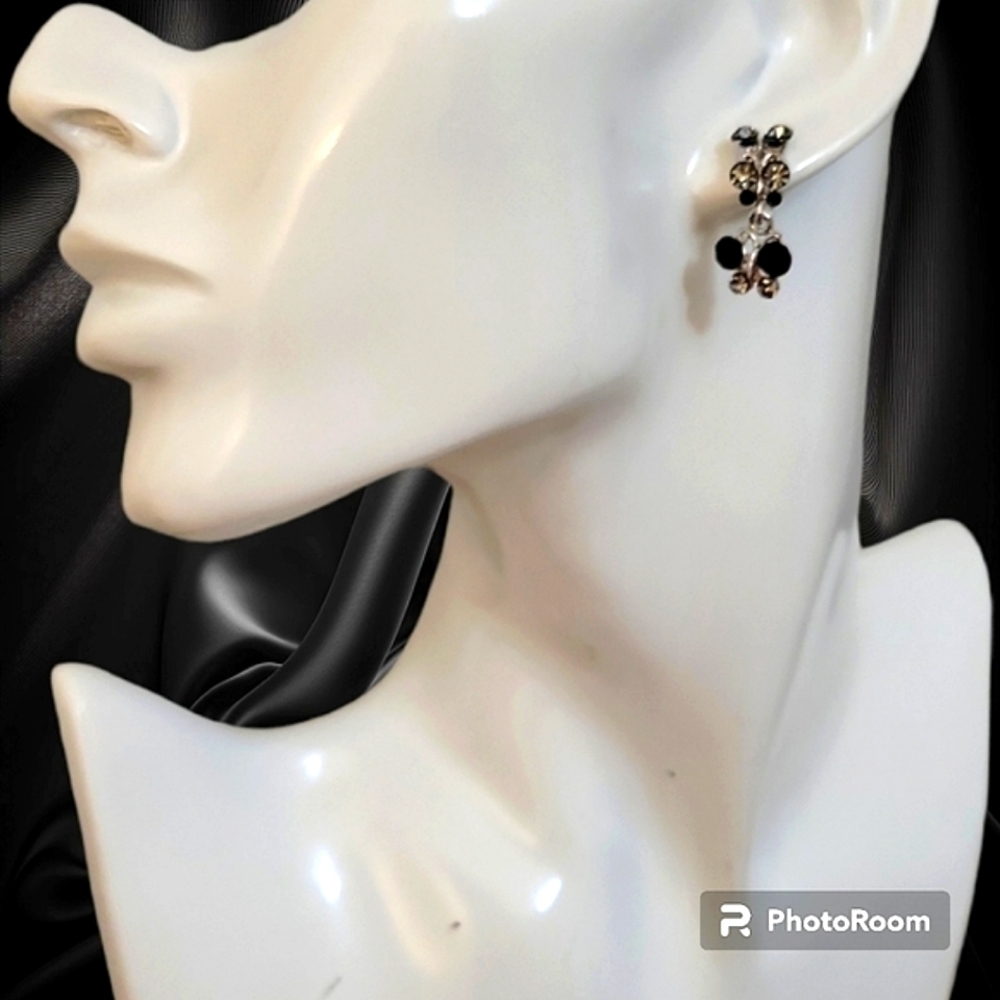 3/$30 Black Crystal Coquette Butterfly Drop Post Earrings